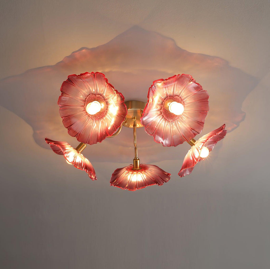 Ceiling Light, Frosted Leaf Glass Shades, Gold, E27, Lotus Leaf