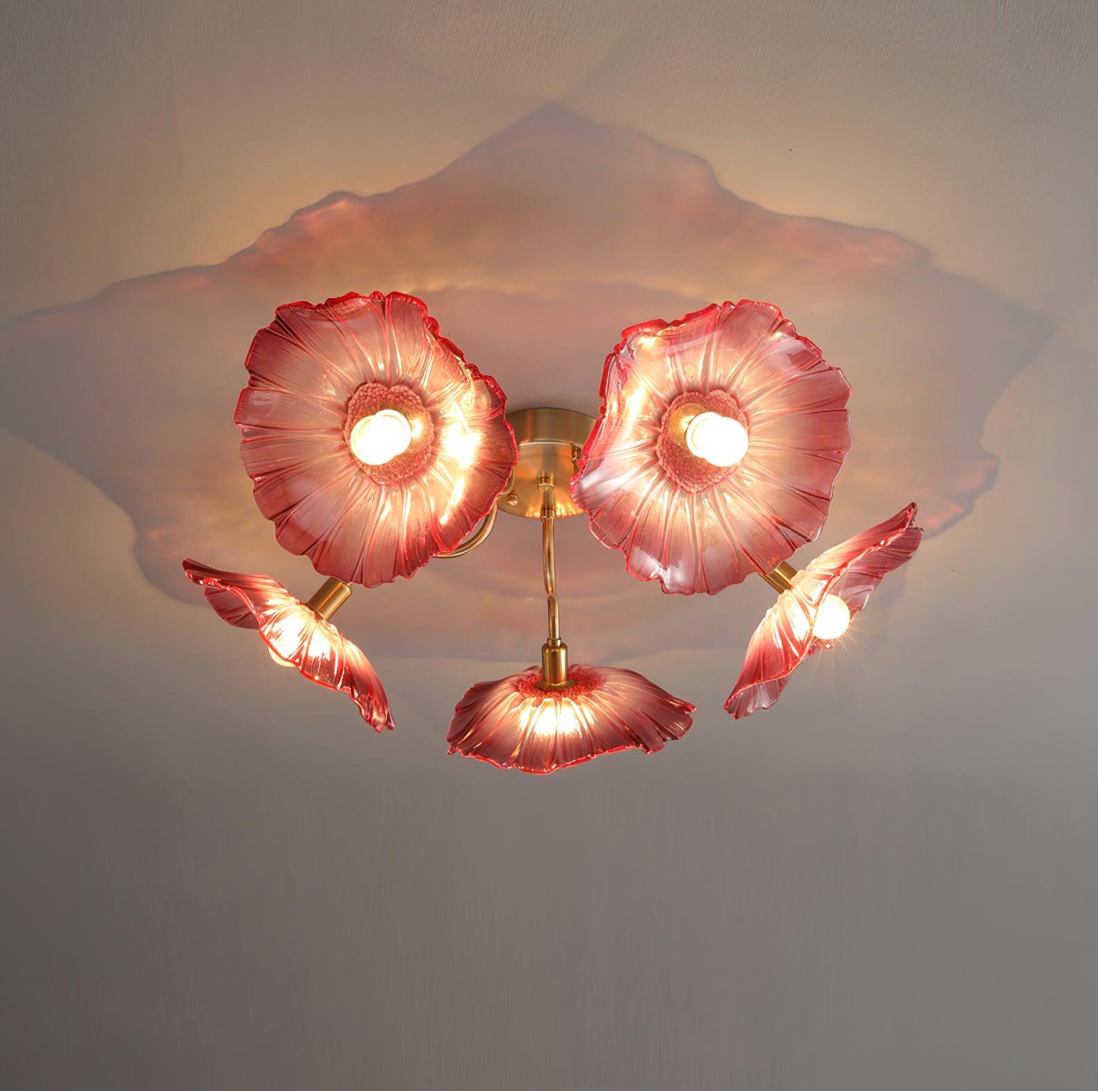 Ceiling Light, Frosted Leaf Glass Shades, Gold, E27, Lotus Leaf