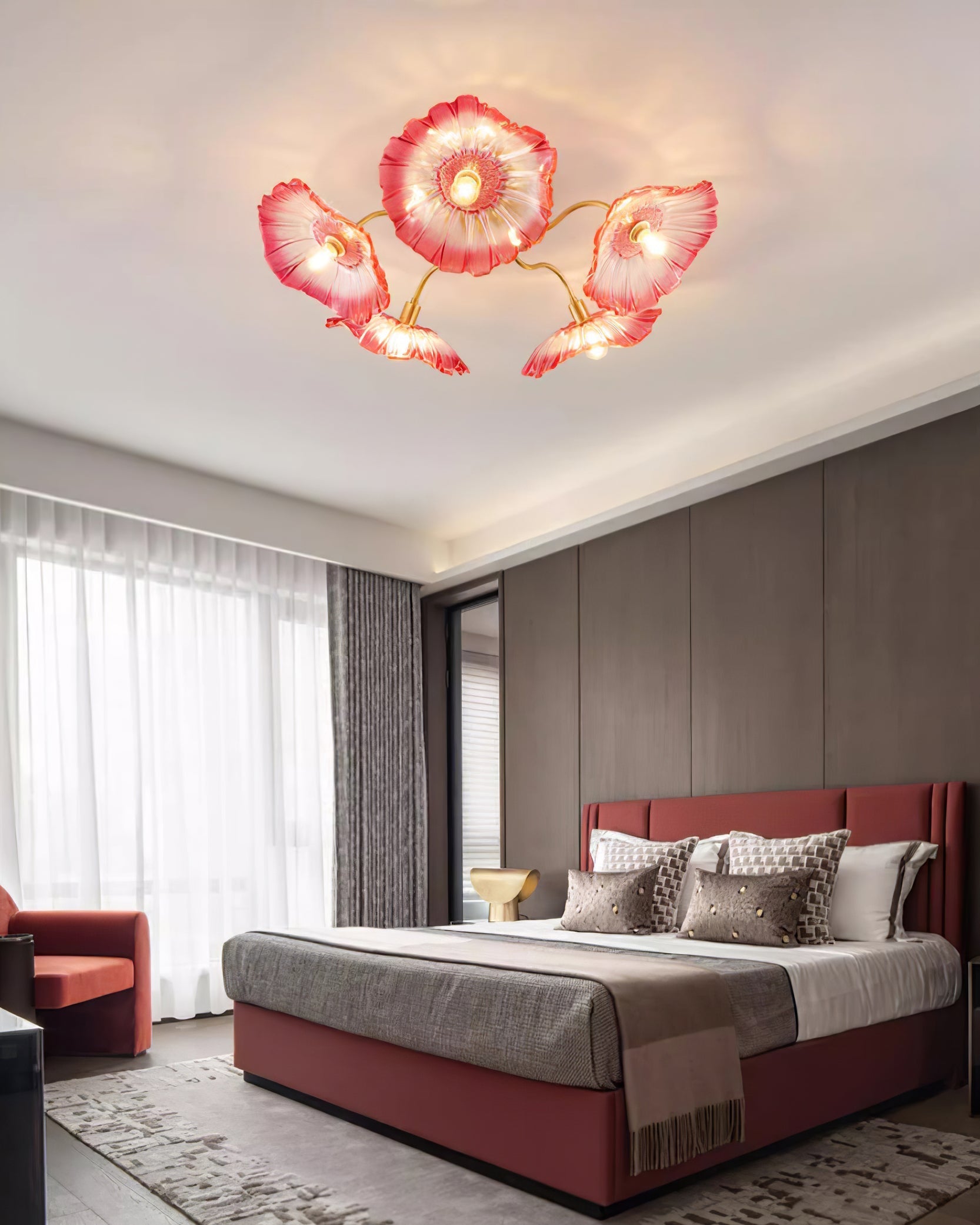 Ceiling Light, Frosted Leaf Glass Shades, Gold, E27, Lotus Leaf