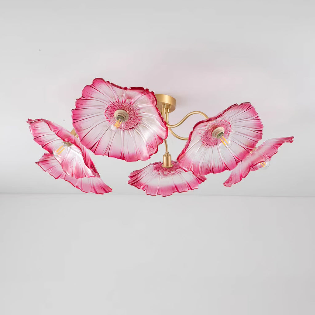 Ceiling Light, Frosted Leaf Glass Shades, Gold, E27, Lotus Leaf