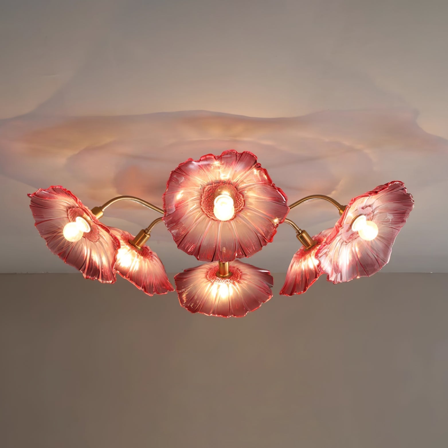 Ceiling Light, Frosted Leaf Glass Shades, Gold, E27, Lotus Leaf