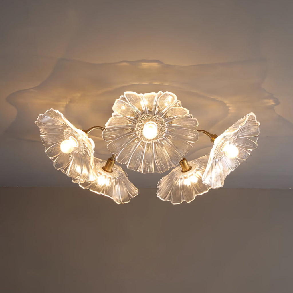 Ceiling Light, Frosted Leaf Glass Shades, Gold, E27, Lotus Leaf