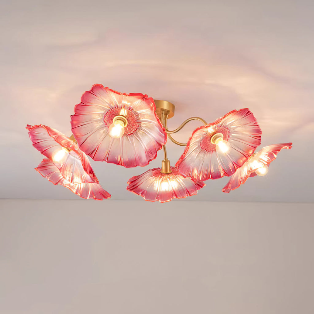 Ceiling Light, Frosted Leaf Glass Shades, Gold, E27, Lotus Leaf