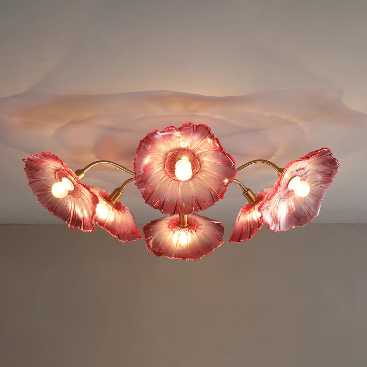 Ceiling Light, Frosted Leaf Glass Shades, Gold, E27, Lotus Leaf