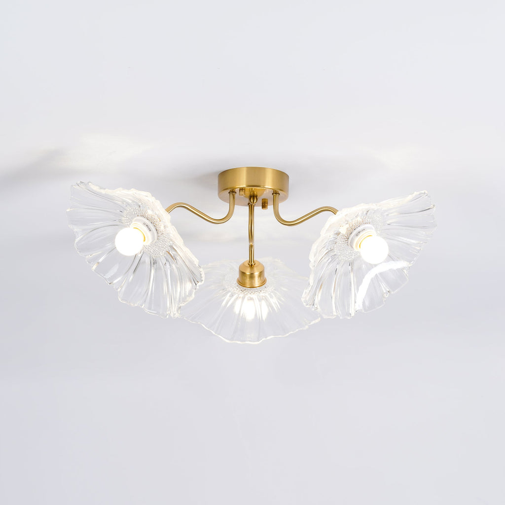 Ceiling Light, Frosted Leaf Glass Shades, Gold, E27, Lotus Leaf