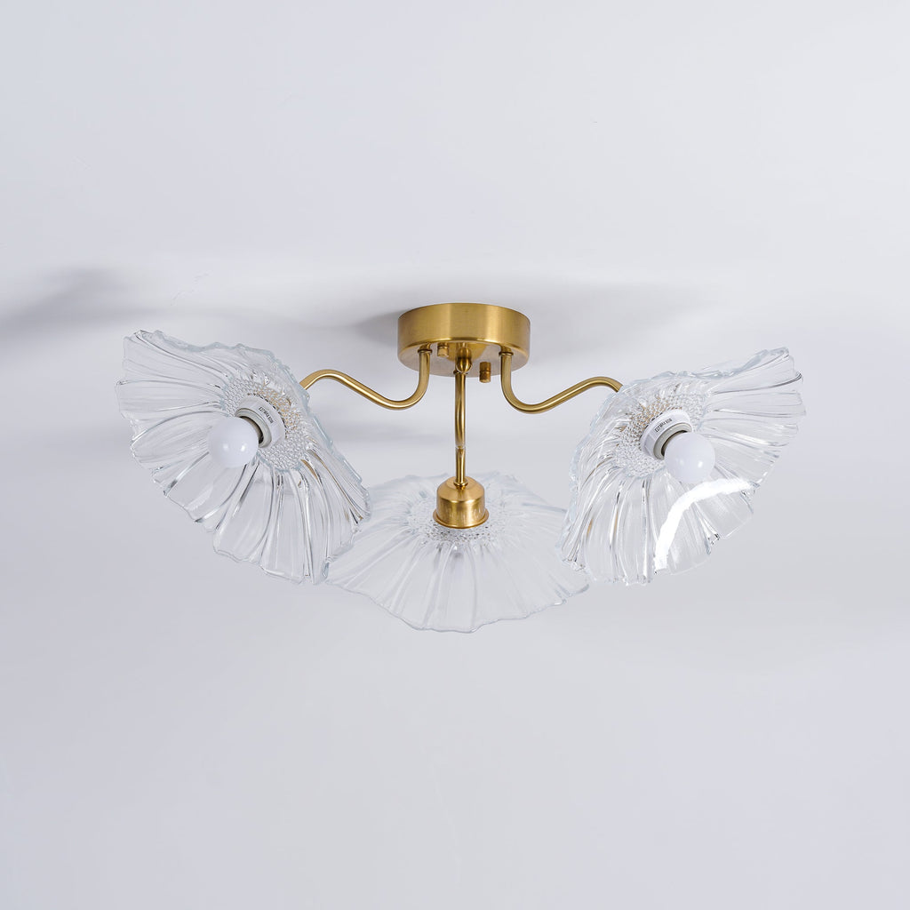 Ceiling Light, Frosted Leaf Glass Shades, Gold, E27, Lotus Leaf