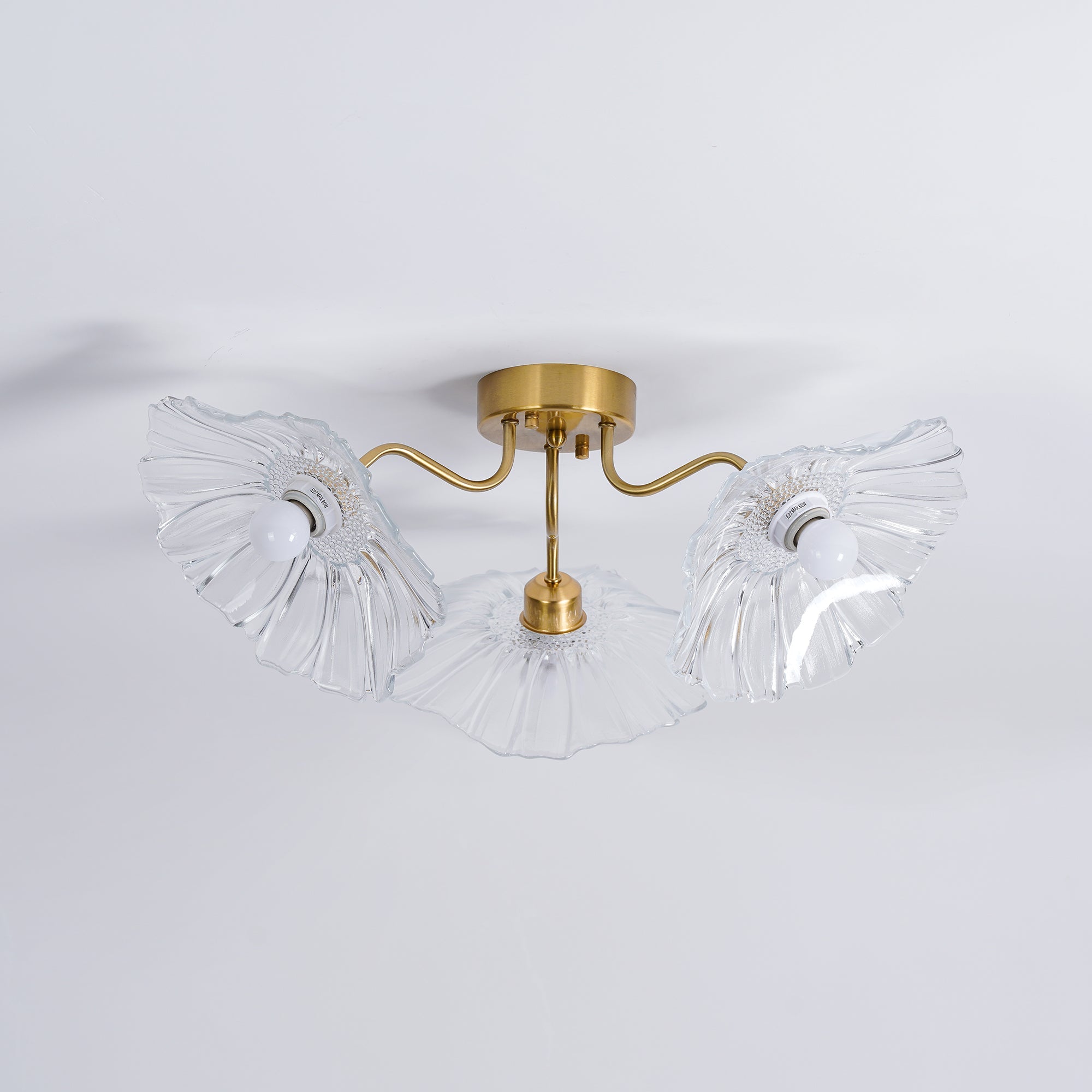 Ceiling Light, Frosted Leaf Glass Shades, Gold, E27, Lotus Leaf