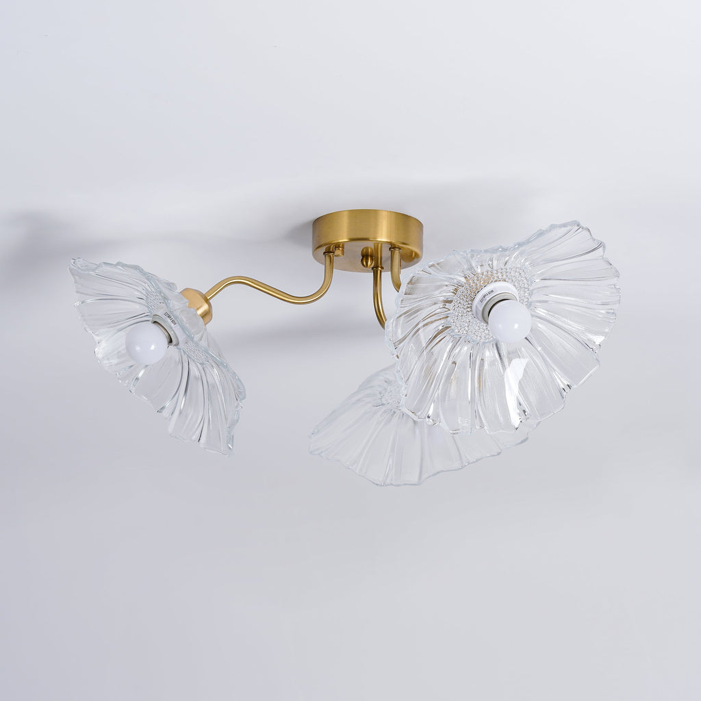 Ceiling Light, Frosted Leaf Glass Shades, Gold, E27, Lotus Leaf