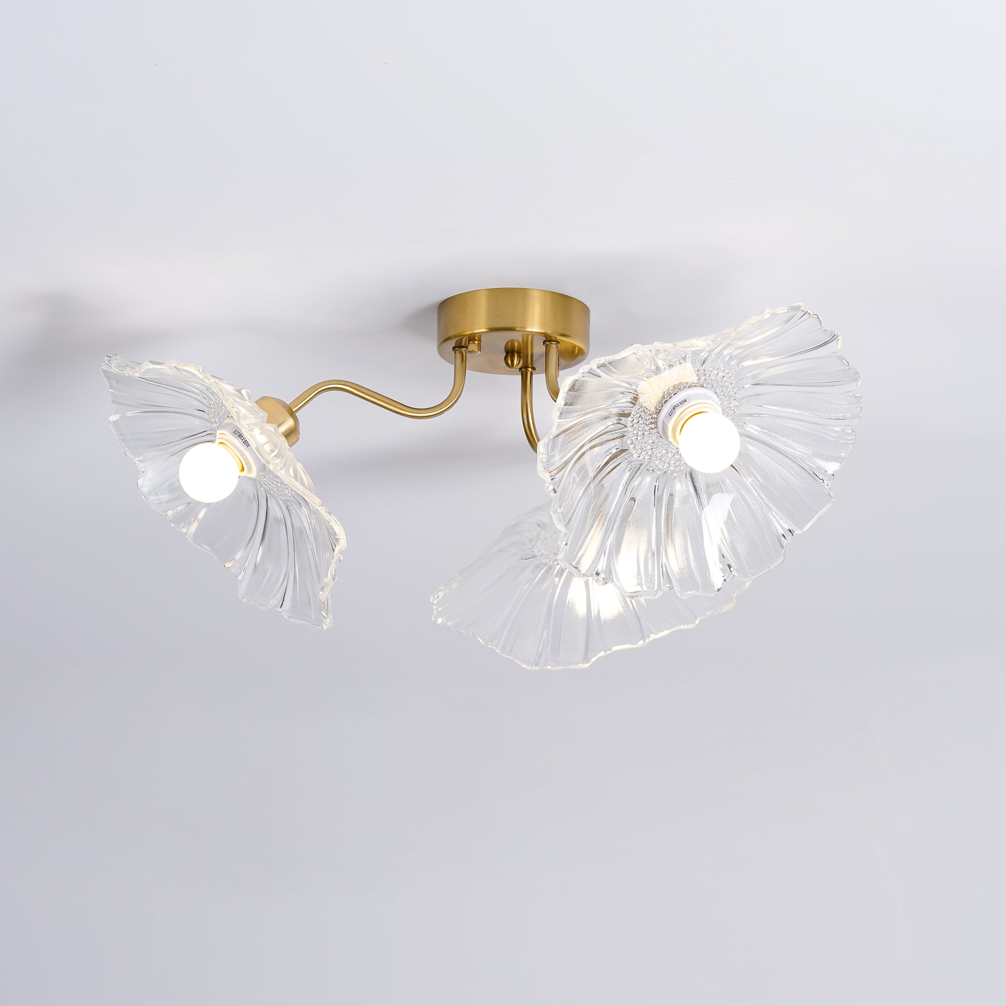 Ceiling Light, Frosted Leaf Glass Shades, Gold, E27, Lotus Leaf