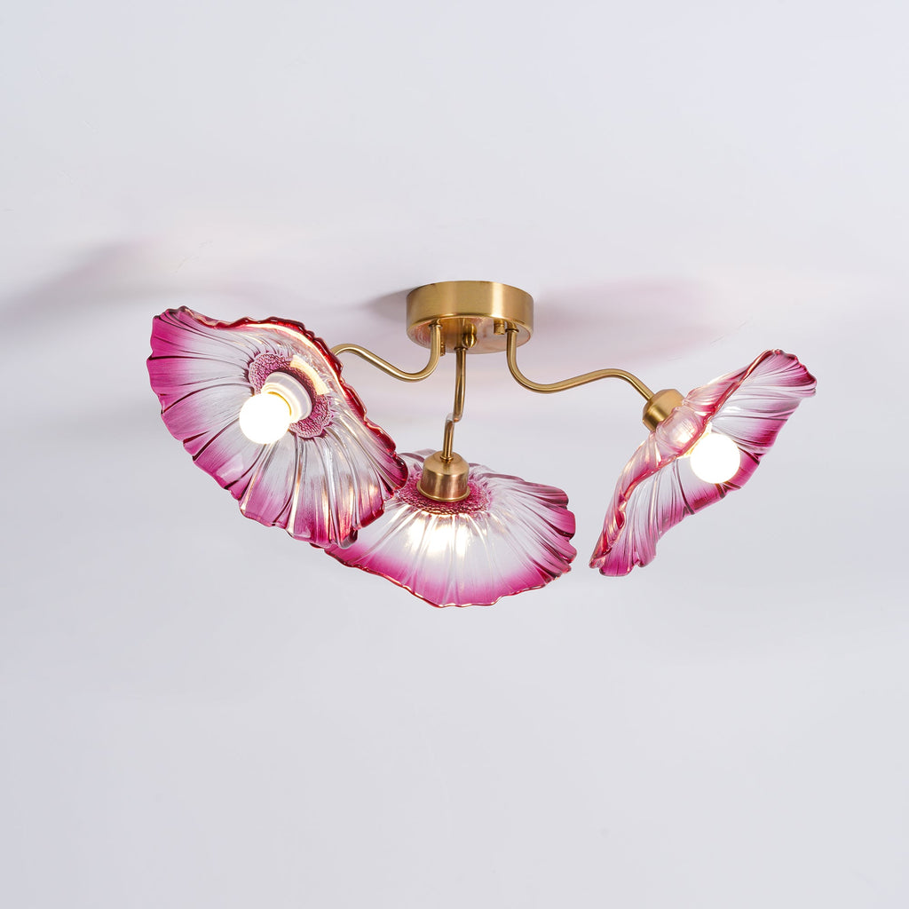 Ceiling Light, Frosted Leaf Glass Shades, Gold, E27, Lotus Leaf