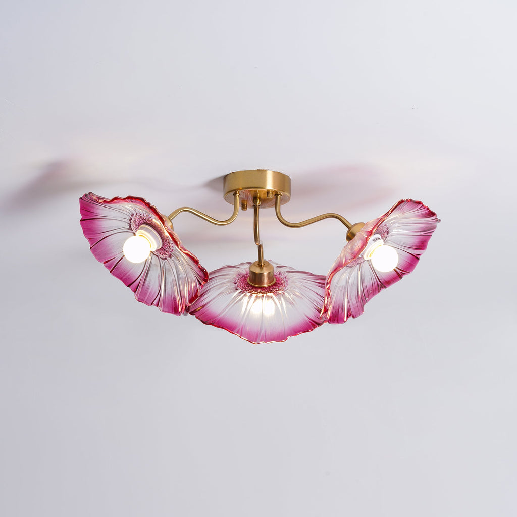 Ceiling Light, Frosted Leaf Glass Shades, Gold, E27, Lotus Leaf