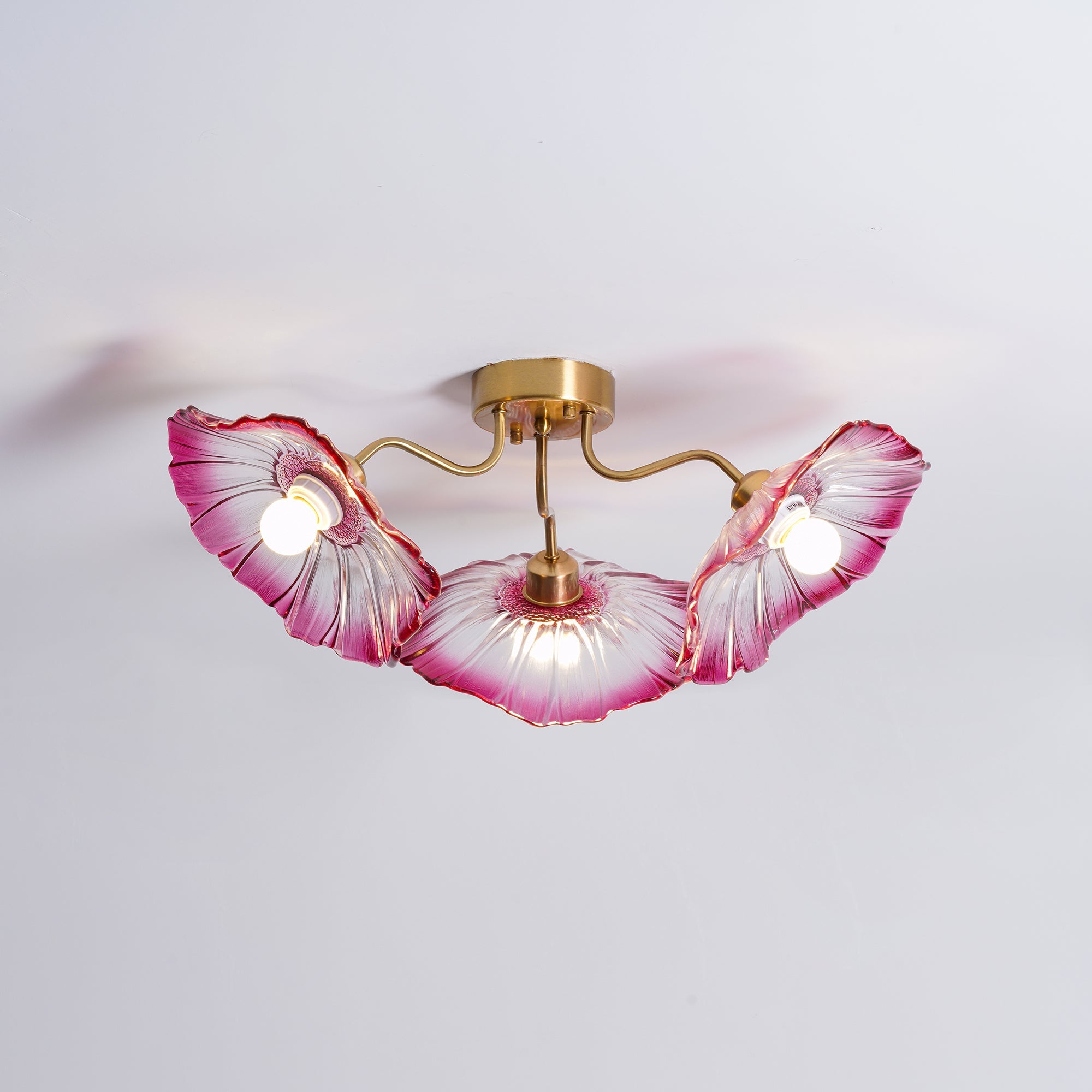 Ceiling Light, Frosted Leaf Glass Shades, Gold, E27, Lotus Leaf