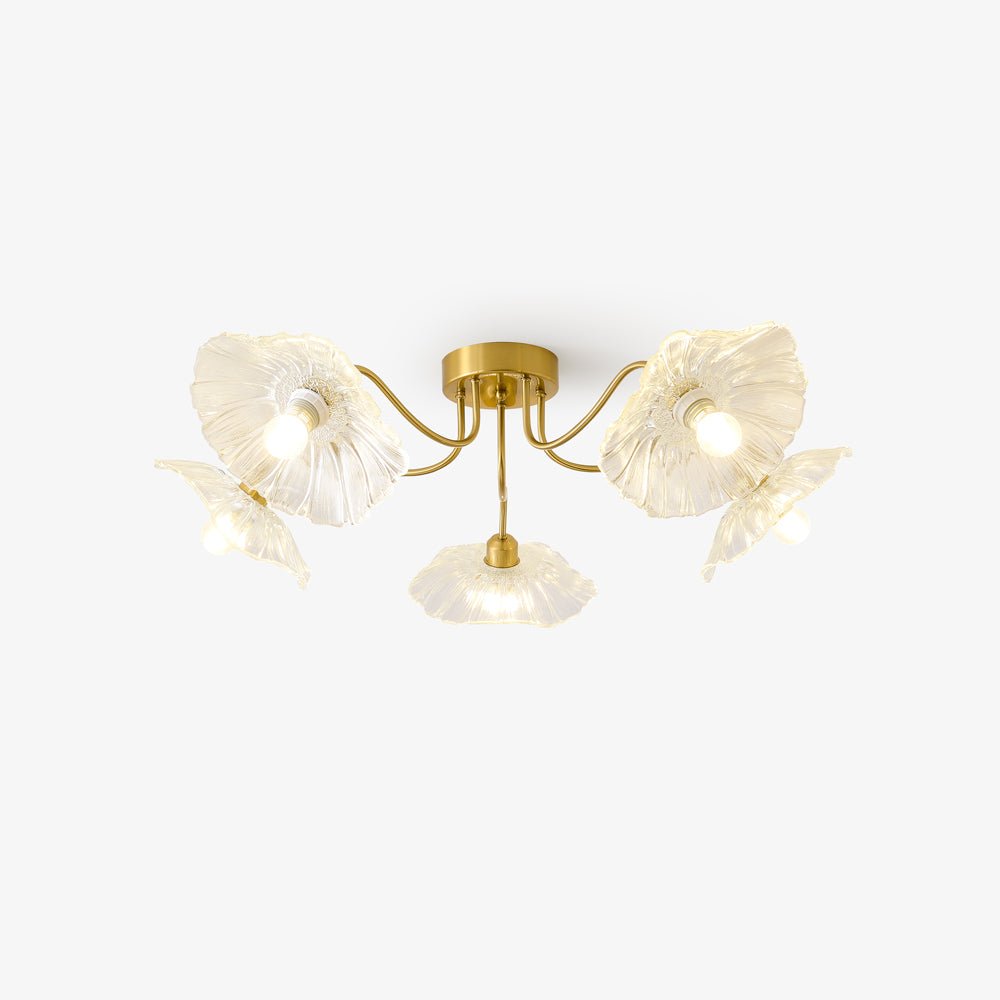 Ceiling Light, Frosted Leaf Glass Shades, Gold, E27, Lotus Leaf