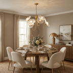 Frosted leaf glass chandelier on a gold metal frame