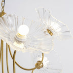 Pink frosted leaf glass chandelier on a gold frame