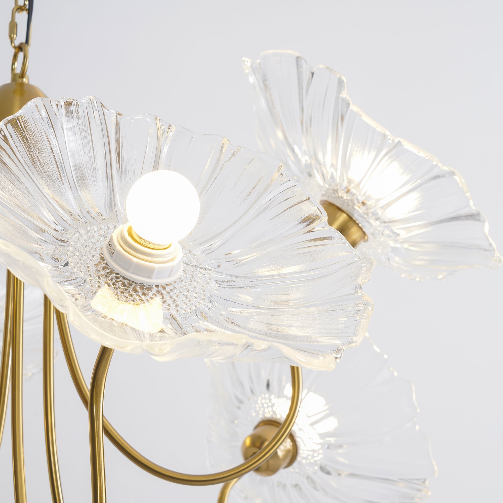 Pink frosted leaf glass chandelier on a gold frame