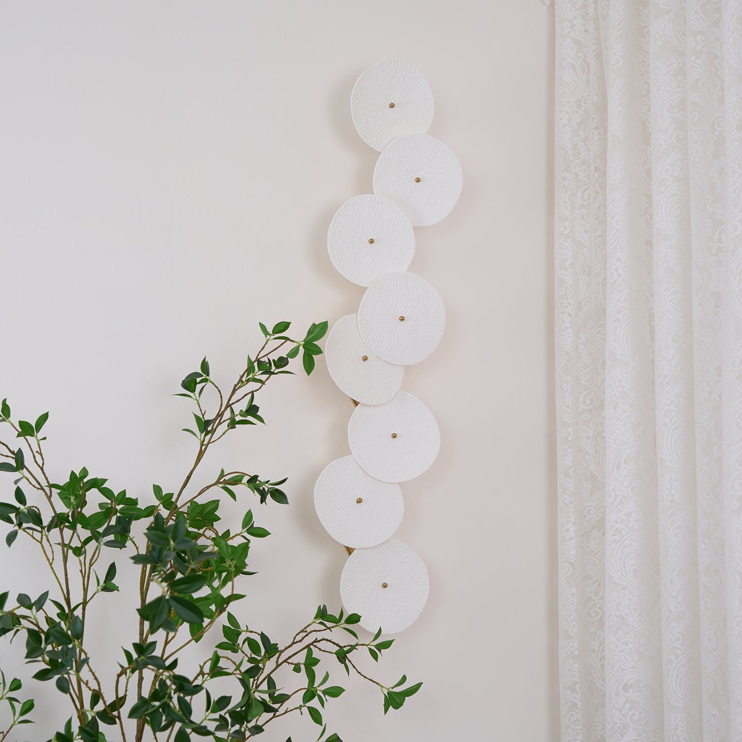 Wall Sconce, White Ceramic Lotus Petals, Gold Spine, G4 Hardwired