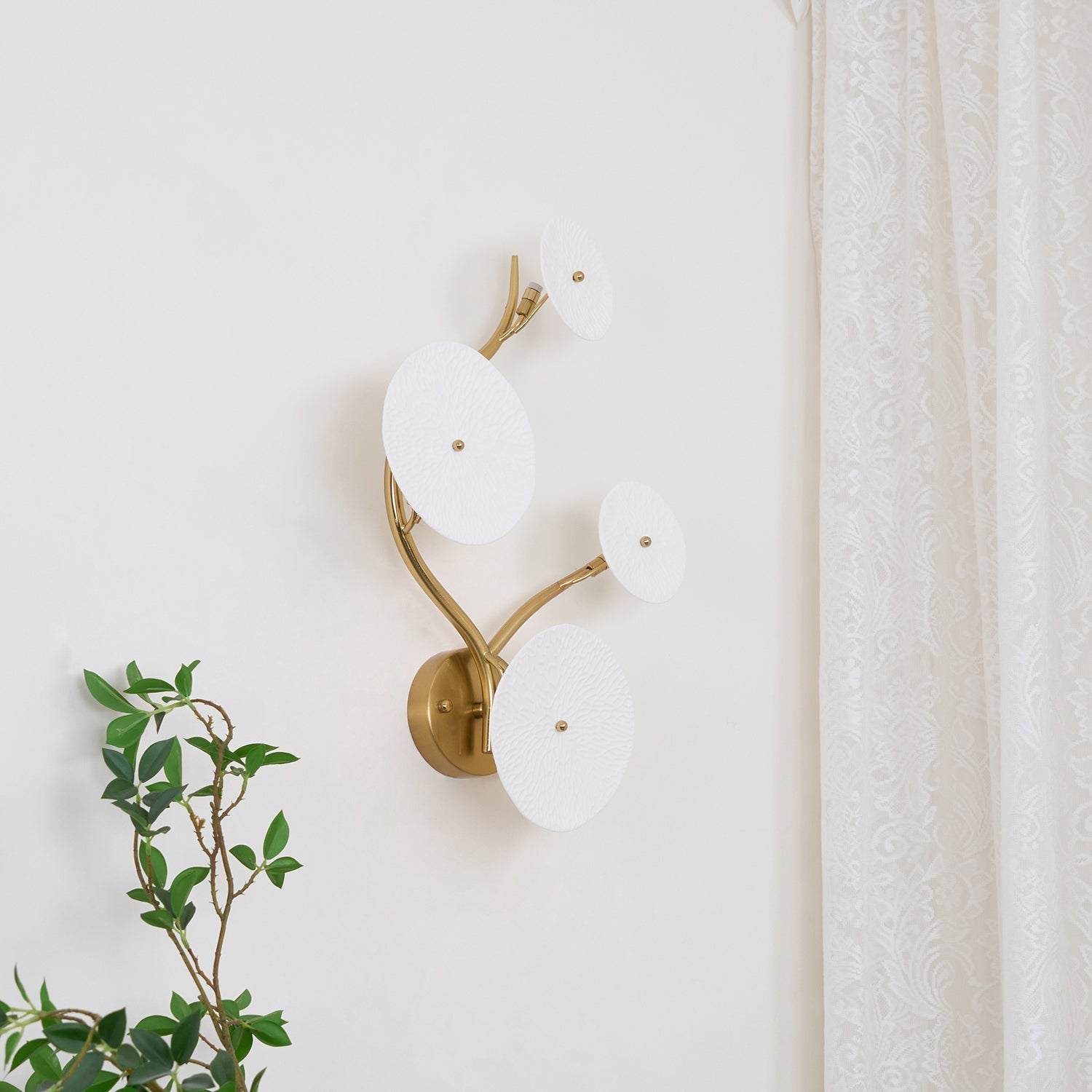 Olivia Ceramic Wall Sconce, Cascading Lotus-Petal Design, G4 Bulb