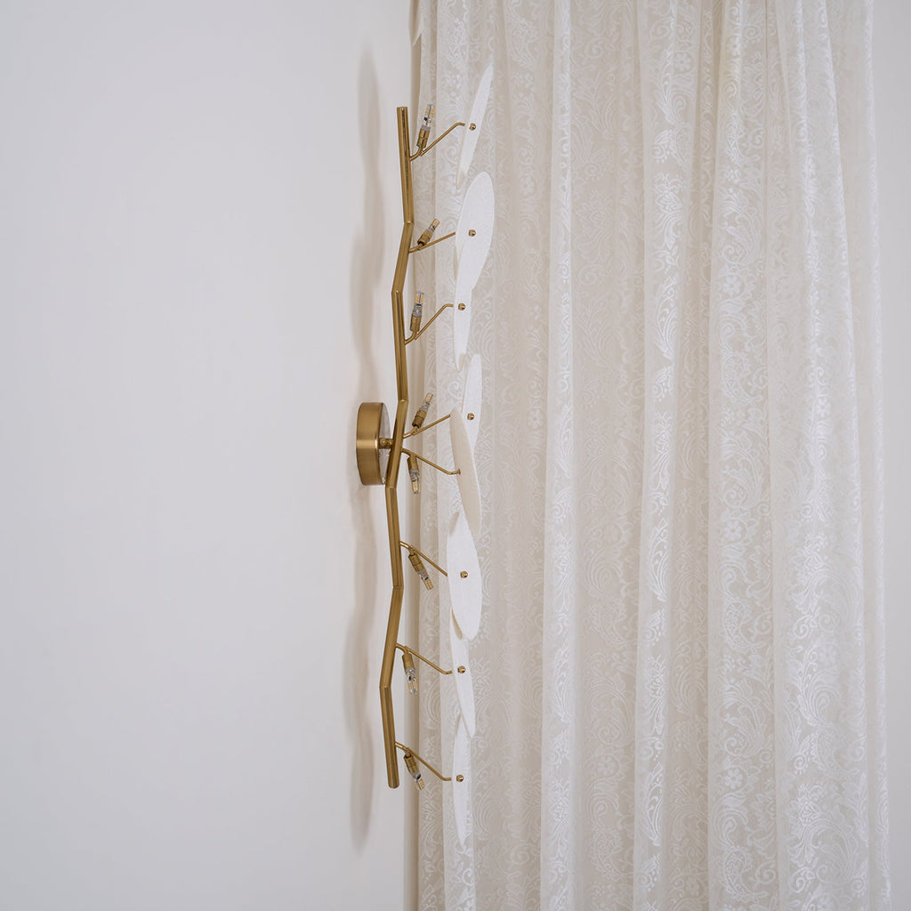 Wall Sconce, White Ceramic Lotus Petals, Gold Spine, G4 Hardwired