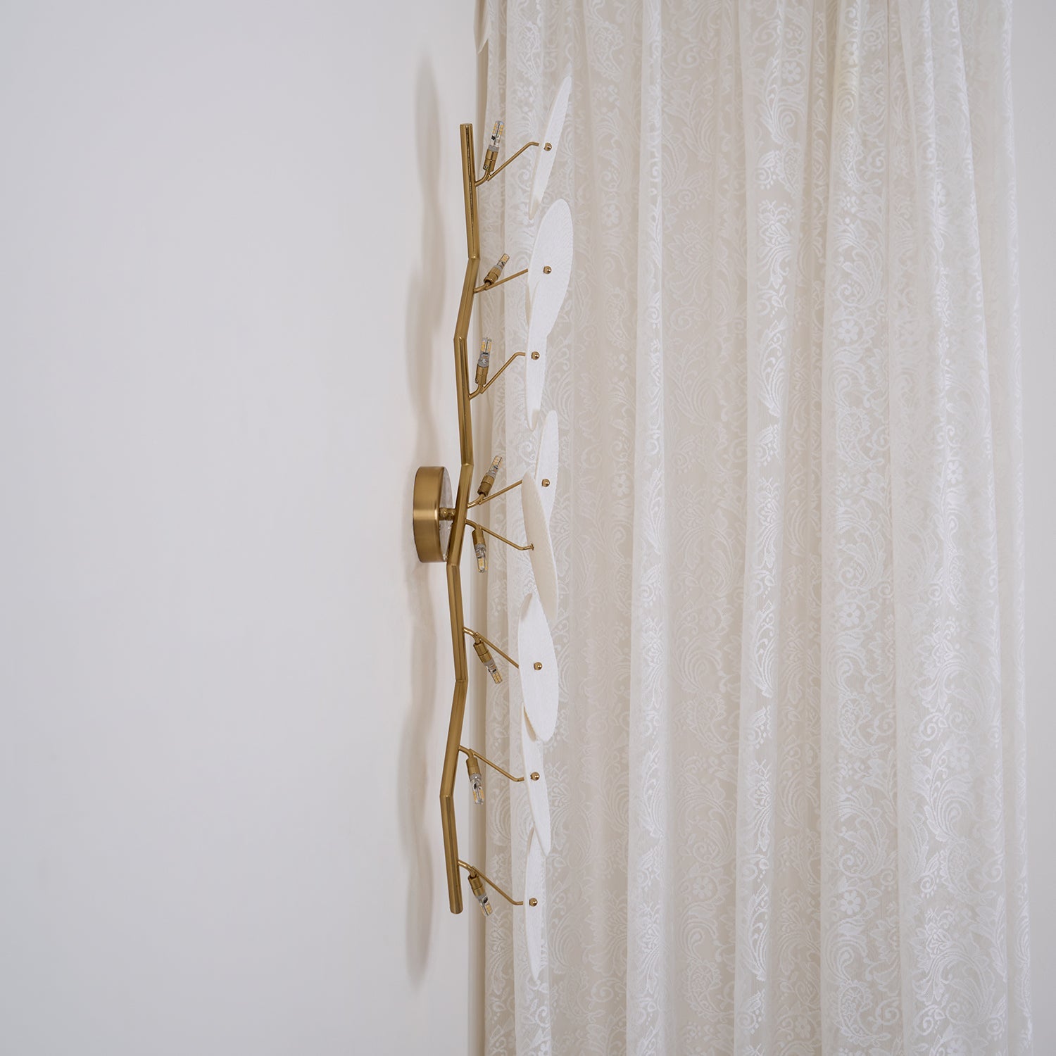 Wall Sconce, White Ceramic Lotus Petals, Gold Spine, G4 Hardwired