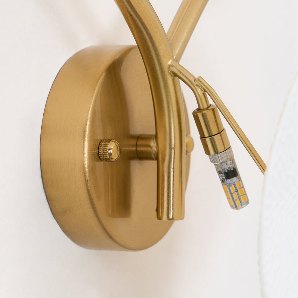 Wall Sconce, White Ceramic Lotus Petals, Gold Spine, G4 Hardwired