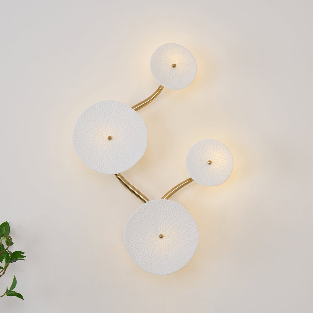 Olivia Ceramic Wall Sconce, Cascading Lotus-Petal Design, G4 Bulb