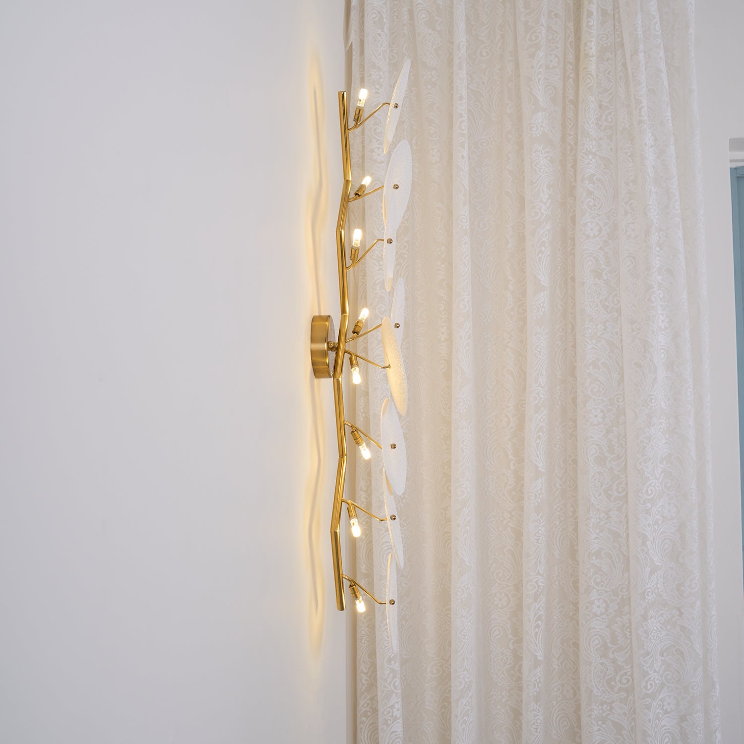 Wall Sconce, White Ceramic Lotus Petals, Gold Spine, G4 Hardwired