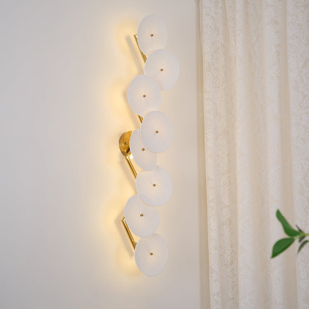 Wall Sconce, White Ceramic Lotus Petals, Gold Spine, G4 Hardwired