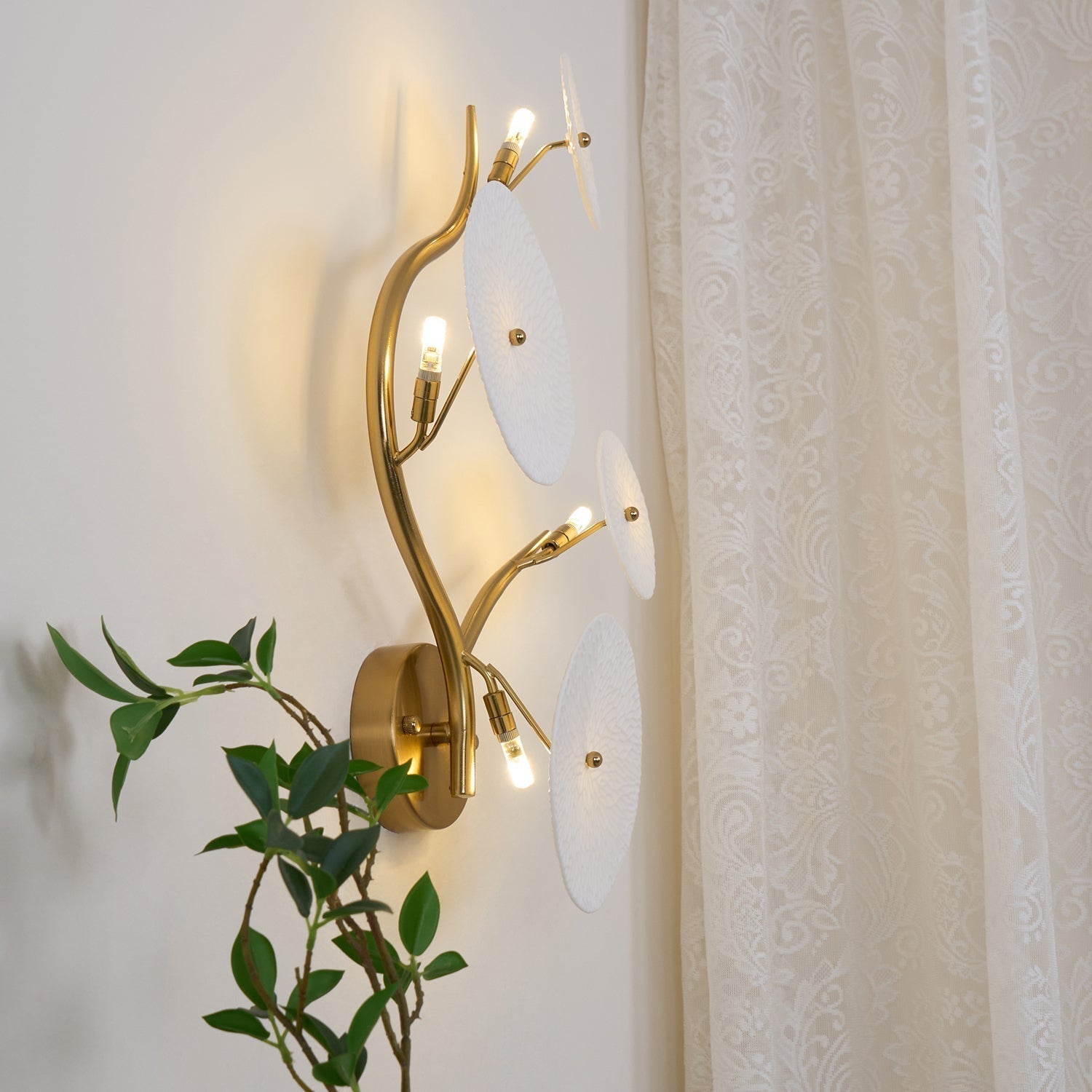 Olivia Ceramic Wall Sconce, Cascading Lotus-Petal Design, G4 Bulb
