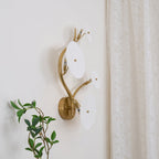 Wall Sconce, White Ceramic Lotus Petals, Gold Spine, G4 Hardwired