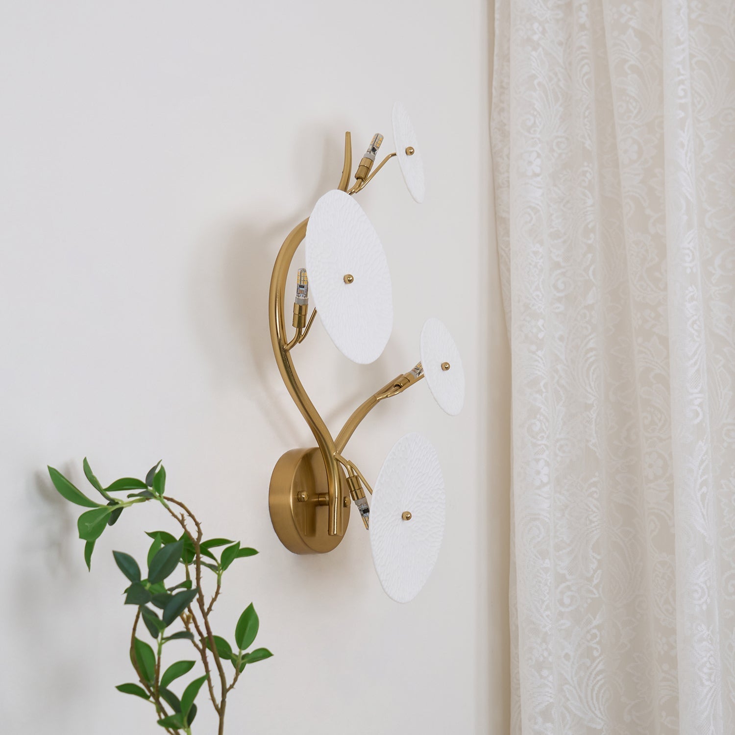 Olivia Ceramic Wall Sconce, Cascading Lotus-Petal Design, G4 Bulb