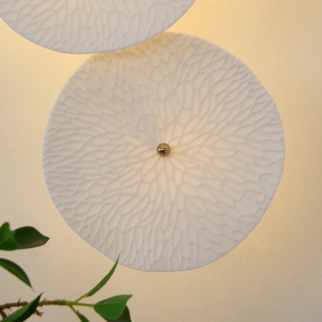 Olivia Ceramic Wall Sconce, Cascading Lotus-Petal Design, G4 Bulb