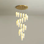 Twenty-two-light Sylirion in the taller drop, shades falling in a long spiral from the gold ceiling plate