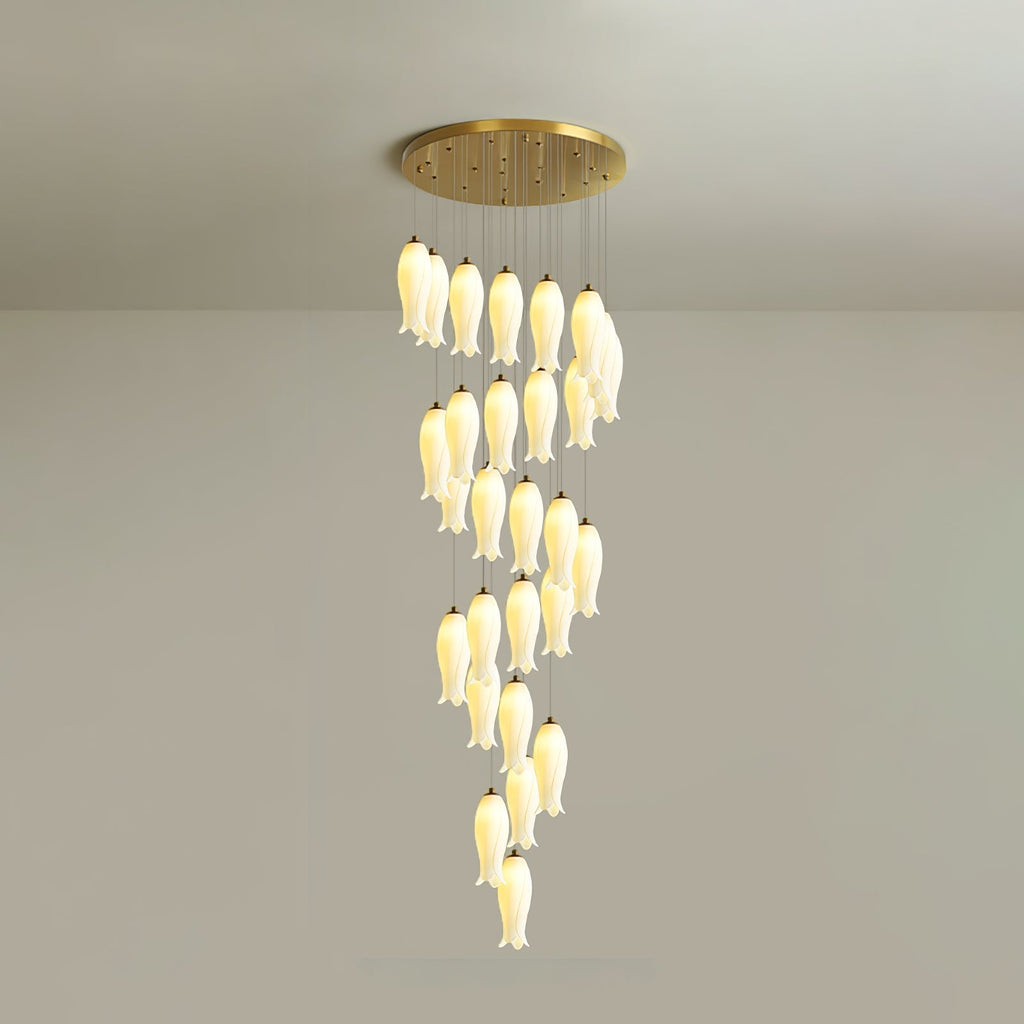 Twenty-eight-light Sylirion at its longer drop, a tall column of glowing ceramic bells