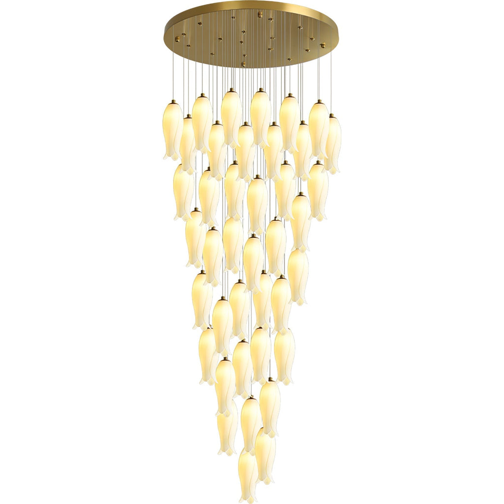 Forty-light Sylirion on a white background, cables staggered so no two shades sit at one height