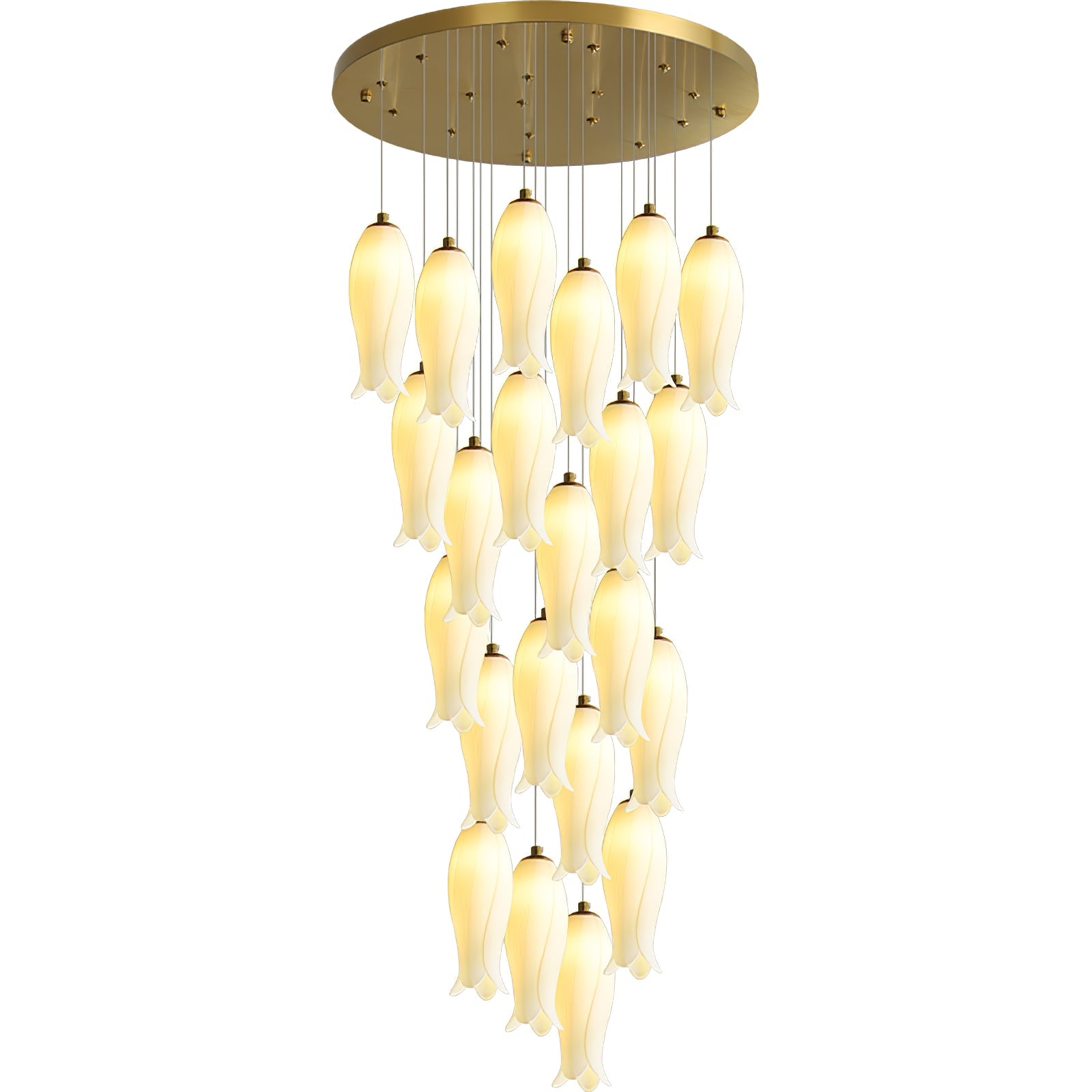 Mid-size Sylirion on white, ceramic shades stepping down in tiers from the round gold plate