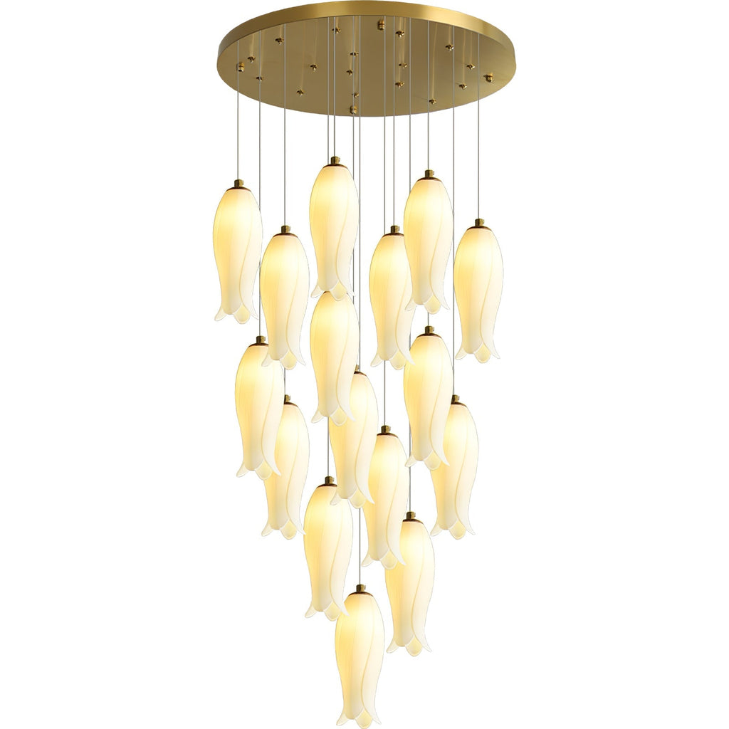 Sixteen-light Sylirion on a white background, showing the shade shape and slim gold cable fixings