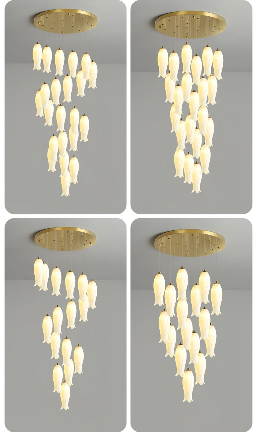 Four-panel line-up of larger Sylirion sizes, each shown lit against the same grey background
