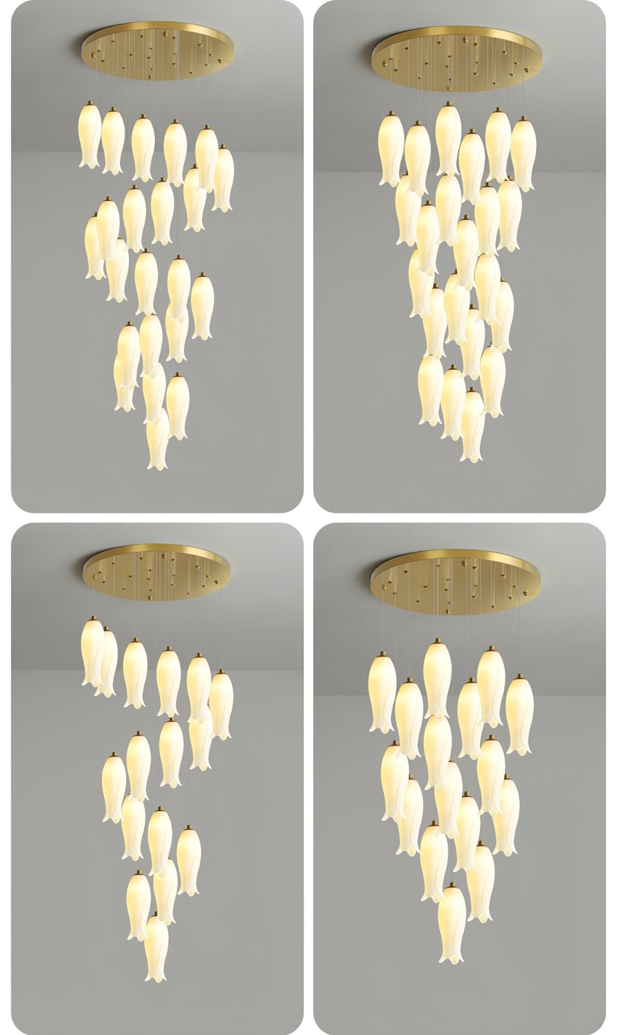 Four-panel line-up of larger Sylirion sizes, each shown lit against the same grey background