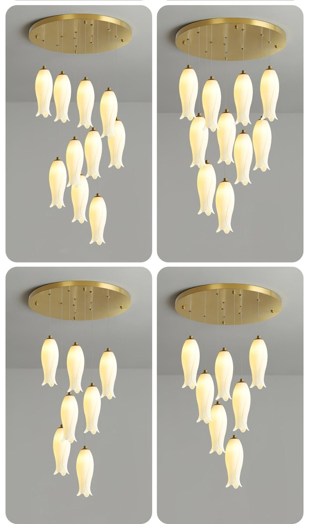 Four-panel comparison of the smaller Sylirion sizes, showing how the cluster grows with light count