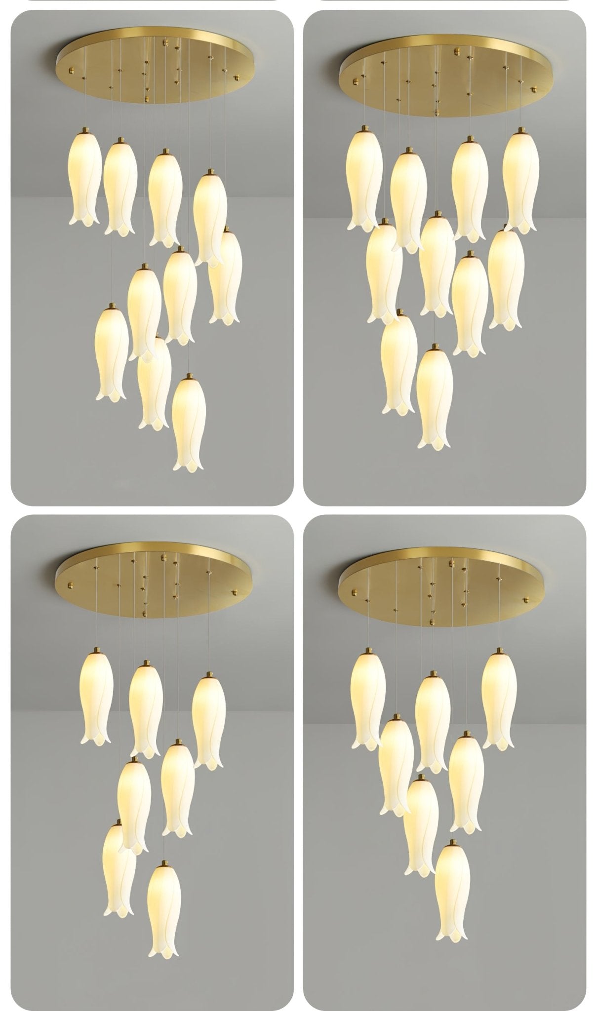 Four-panel comparison of the smaller Sylirion sizes, showing how the cluster grows with light count