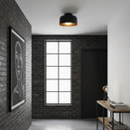 Wood-grain lined globe light mounted on a wall