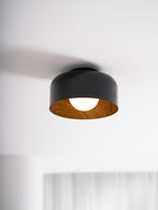 Loftlampe, hvid glasglobus, træstruktur, G9 fastmonteret