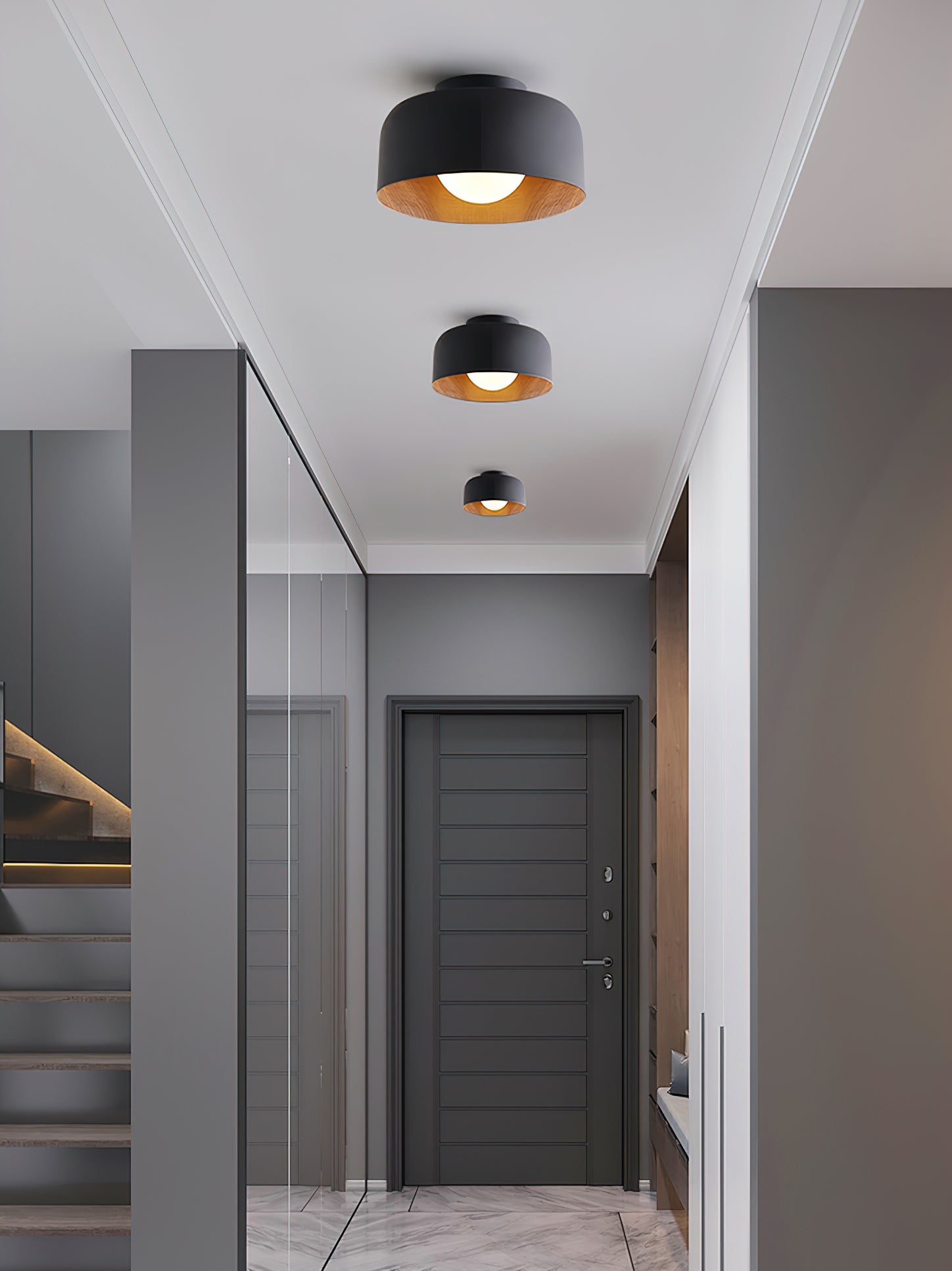 Loftlampe, hvid glasglobus, træstruktur, G9 fastmonteret