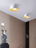 Loftlampe, hvid glasglobus, træstruktur, G9 fastmonteret