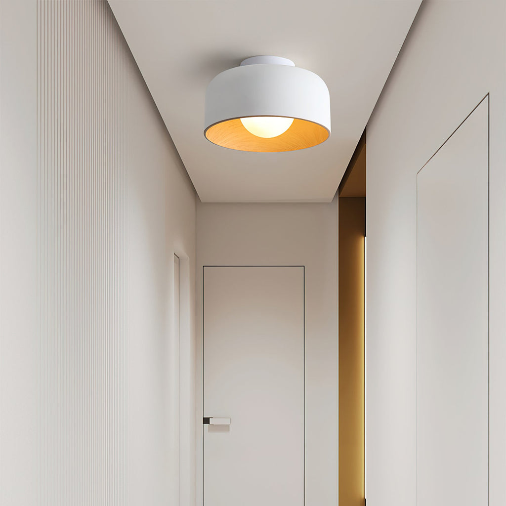 Glass globe ceiling light mounted flush to a ceiling