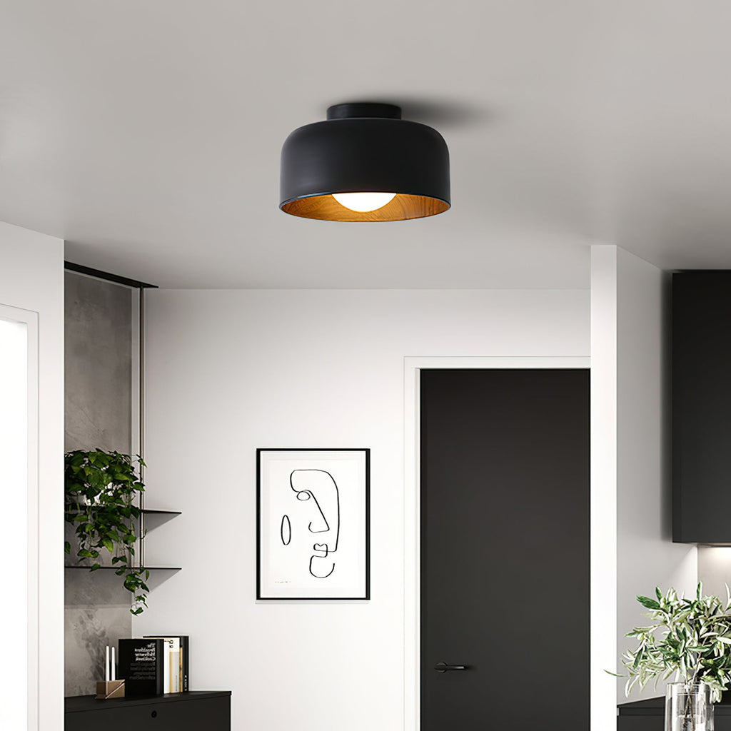 Loftlampe, hvid glasglobus, træstruktur, G9 fastmonteret