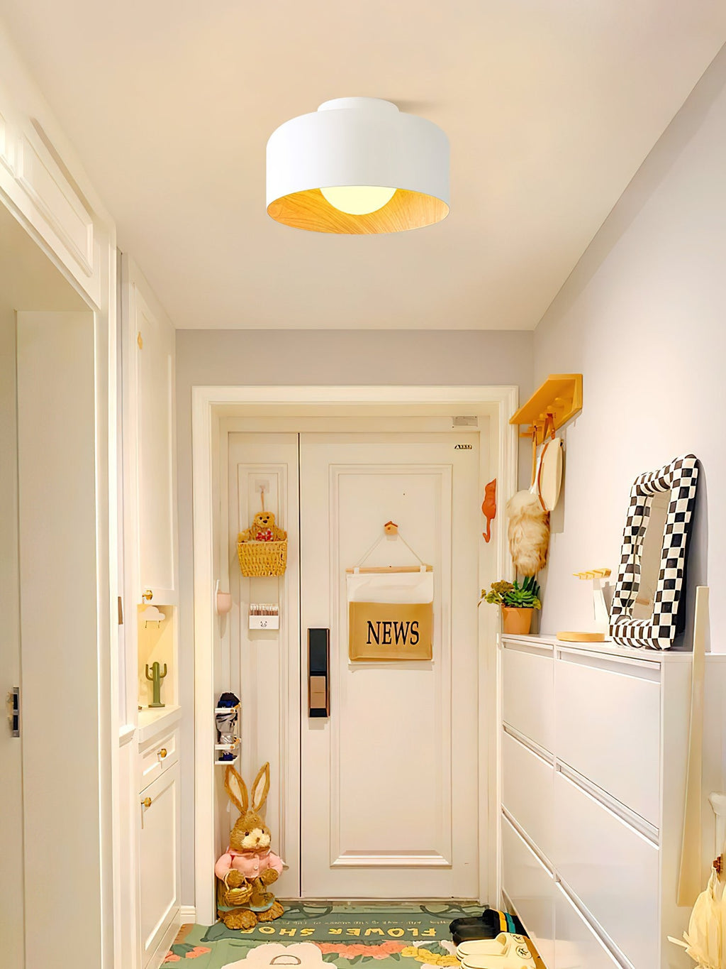 Globe ceiling light with white glass and matte shell