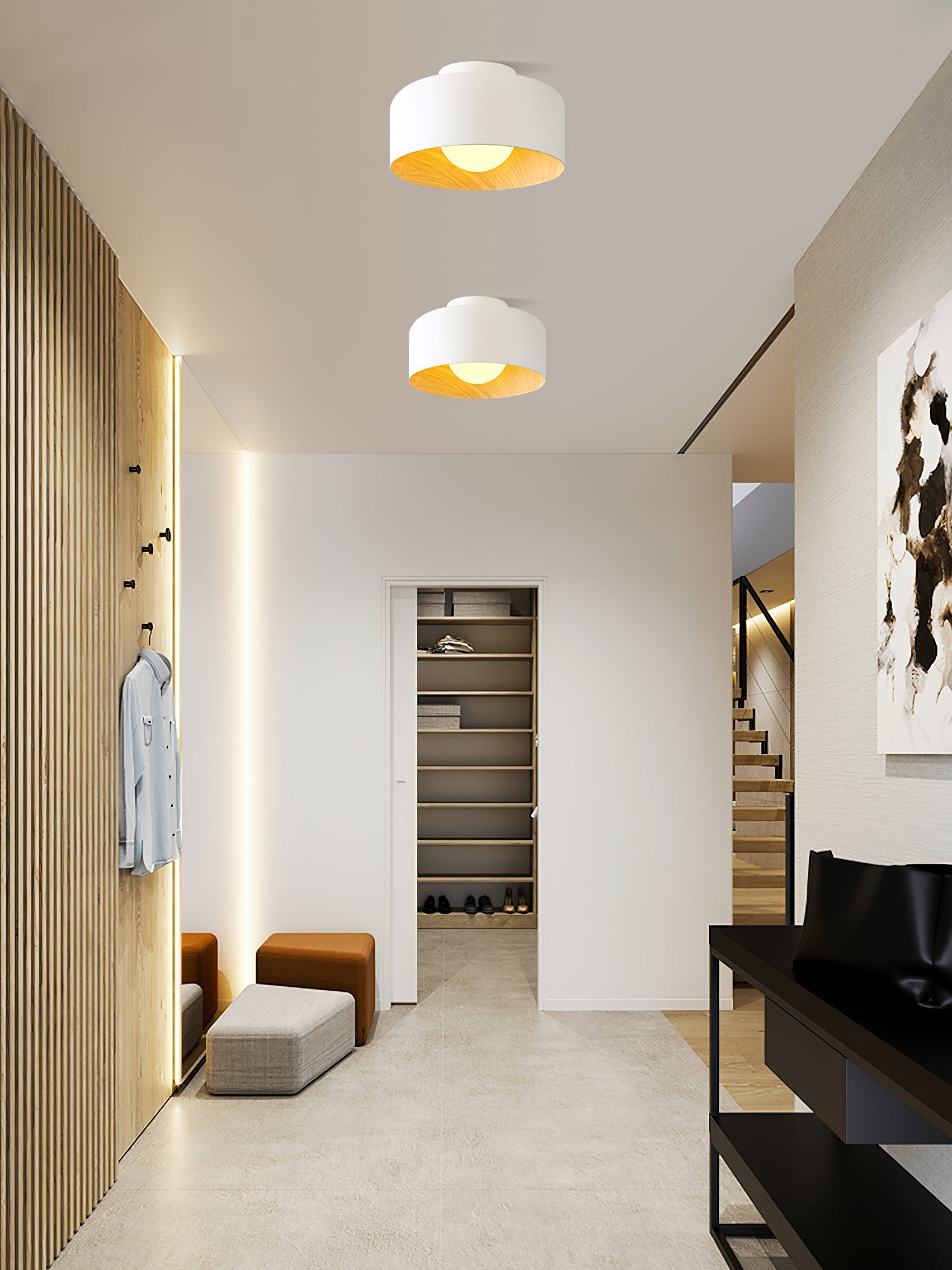 Loftlampe, hvid glasglobus, træstruktur, G9 fastmonteret