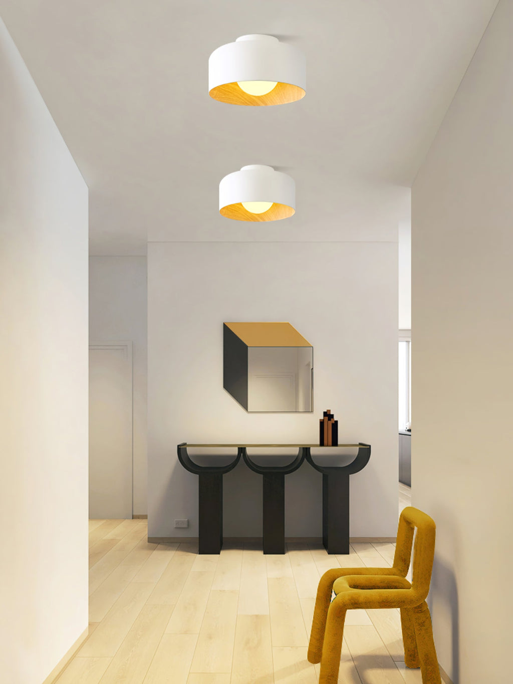 Loftlampe, hvid glasglobus, træstruktur, G9 fastmonteret